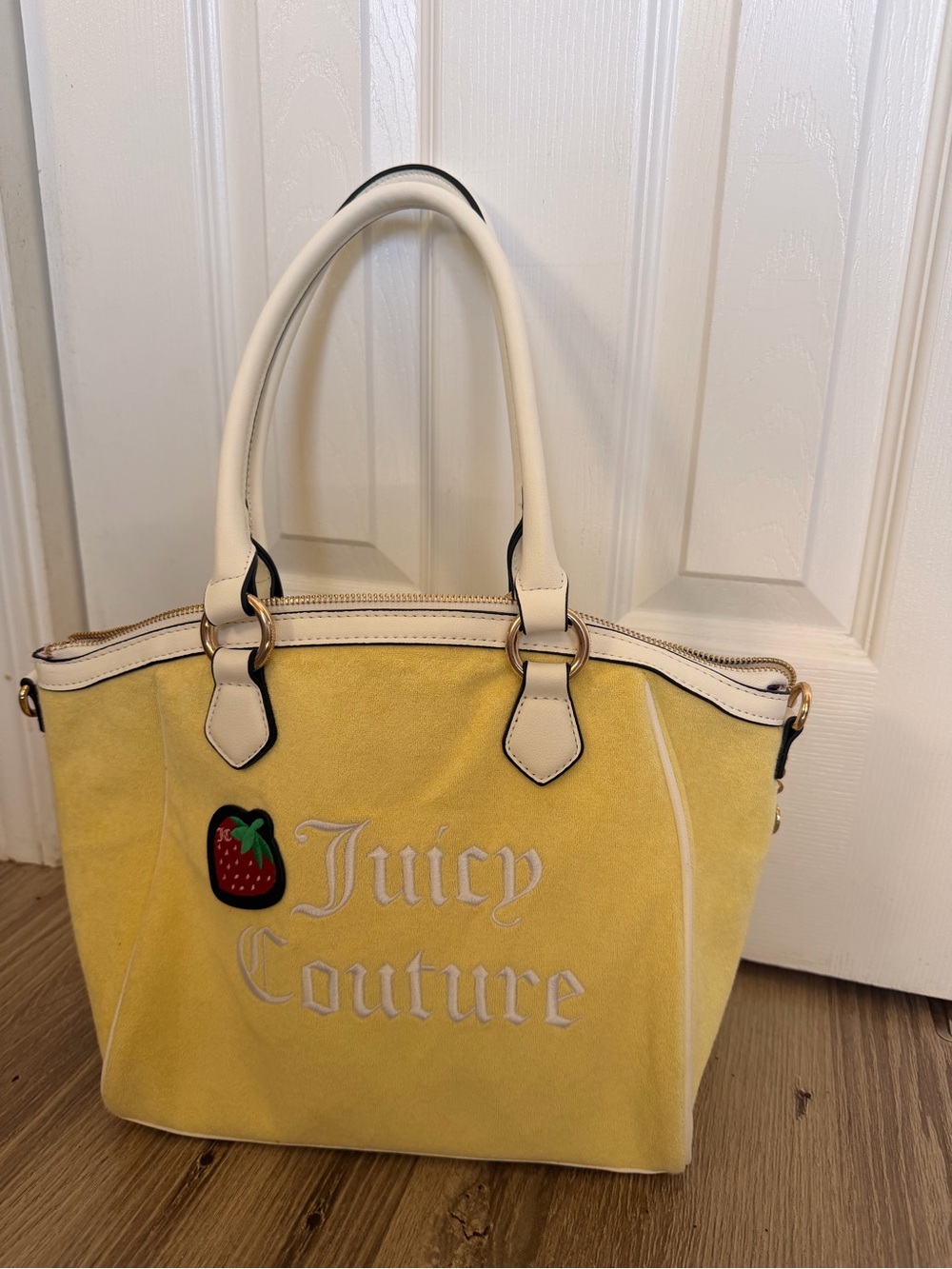 Juicy Couture Yellow Tote with White Trim and Strawberry Patch